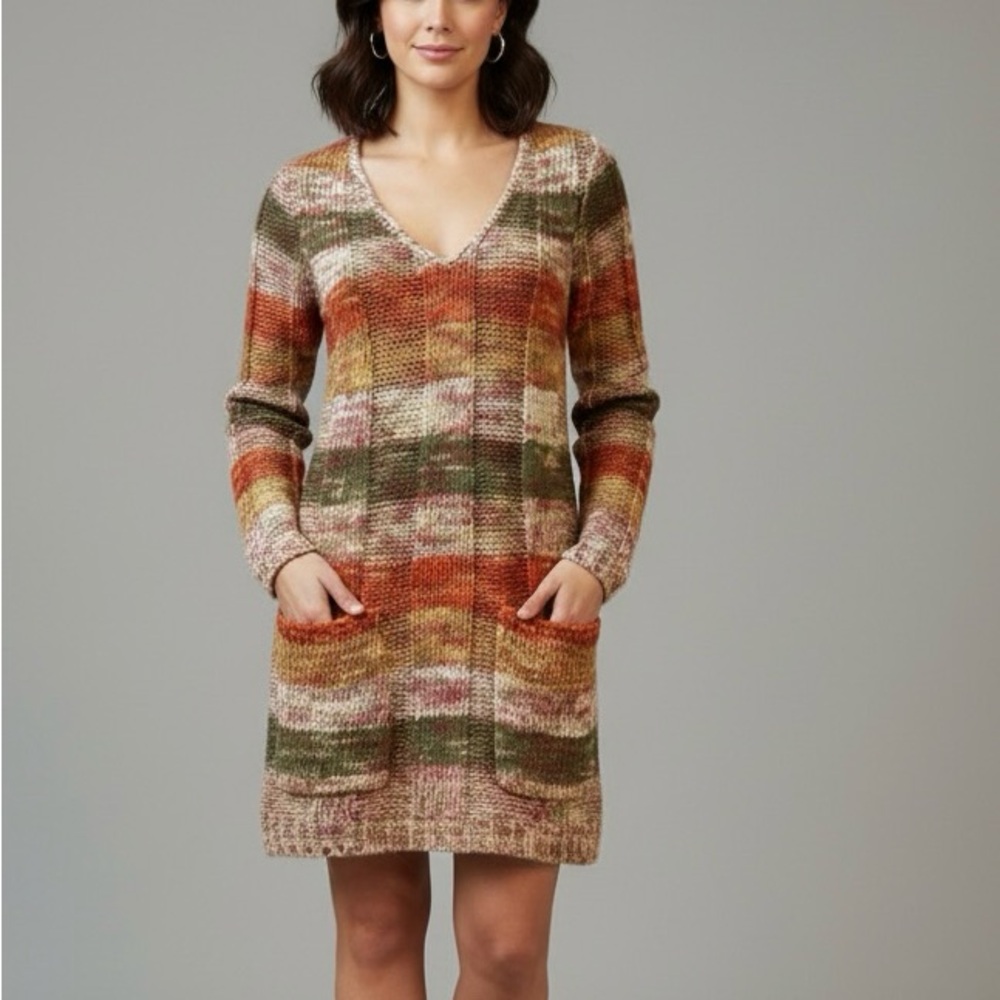 Rue21 Multicolor Knit Sweater Dress Size Large – Autumn Patchwork Tunic
